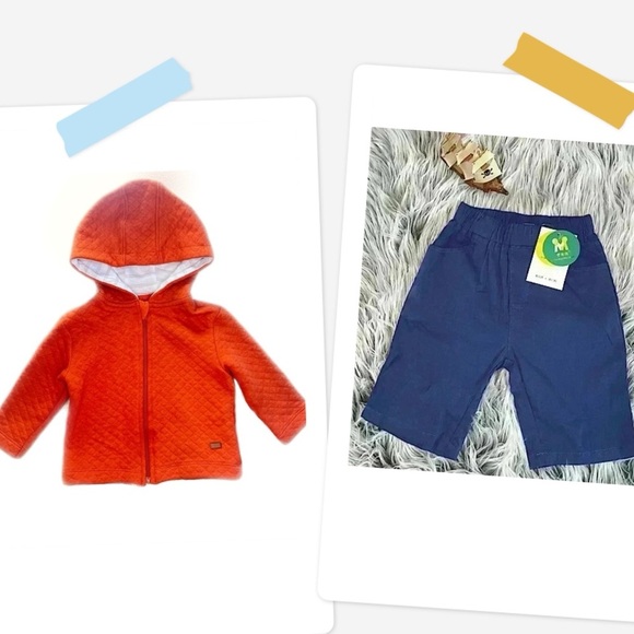 7 for All Mankind Quilted Zip Up Kids Hoodie & Blue Pants Bundle, 3-6M - Picture 1 of 15